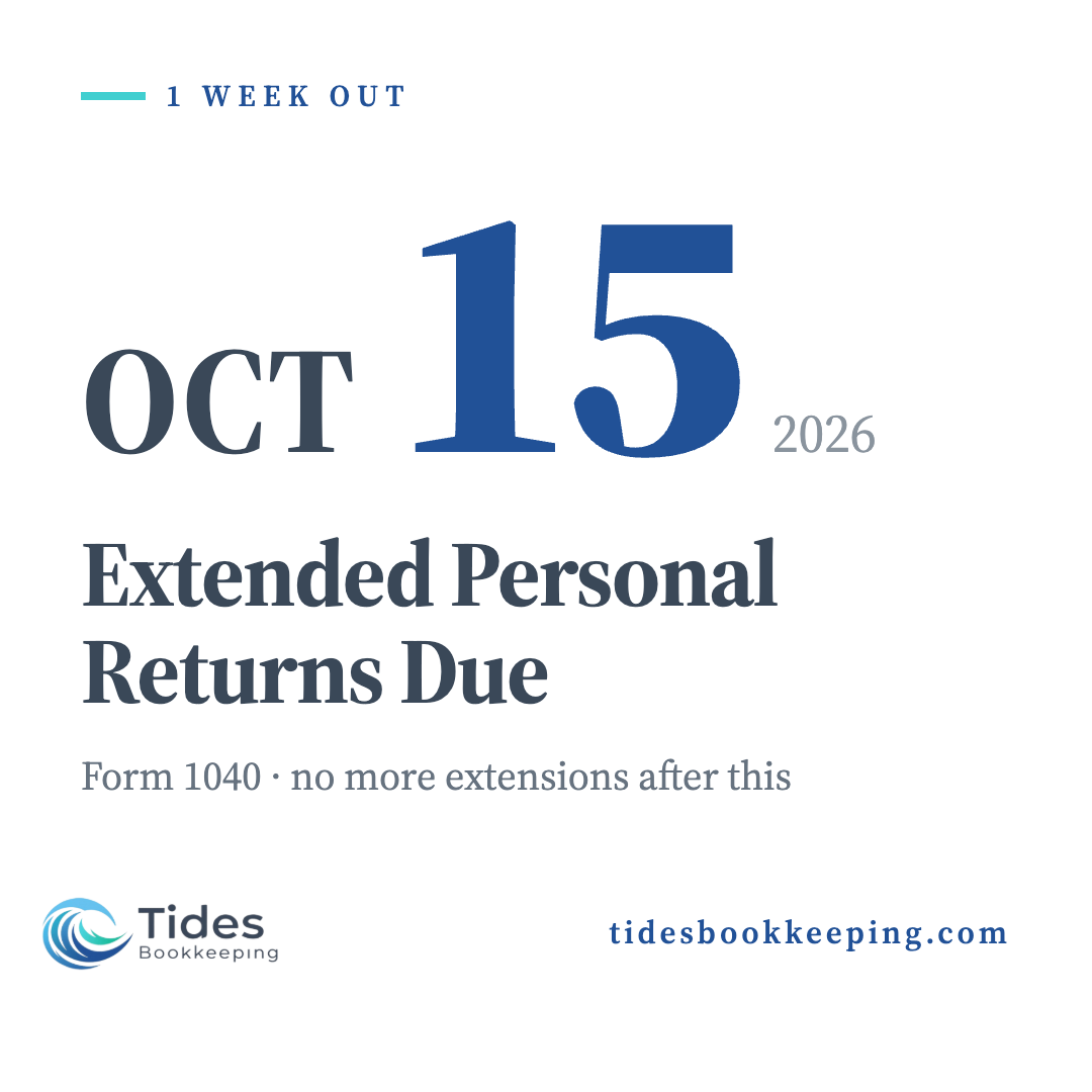 One week until extended personal returns are due on October 15.